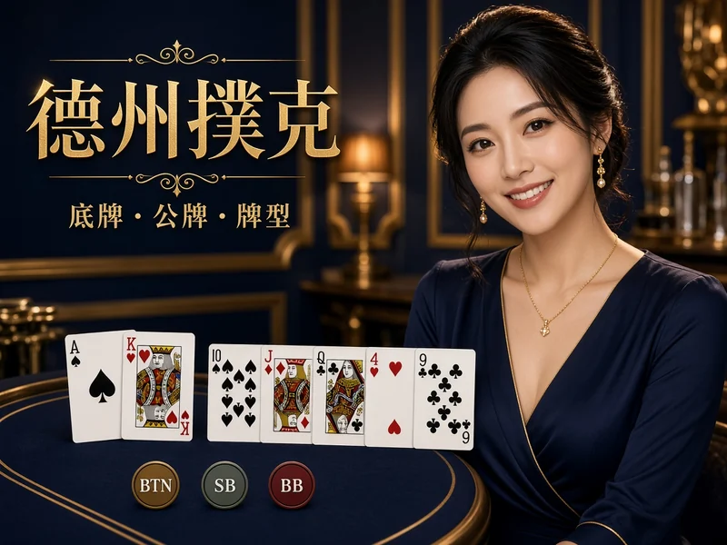 德州撲克兩張底牌與五張公牌的教學示意